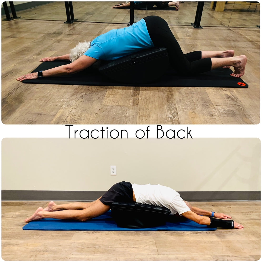 self traction of the low back with positional stretches over the MINIMAX