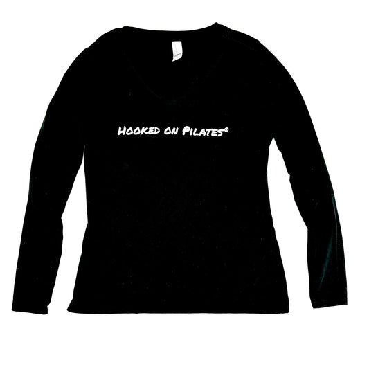 Black Hooked on Pilates® V Neck Long Sleeve T-Shirt