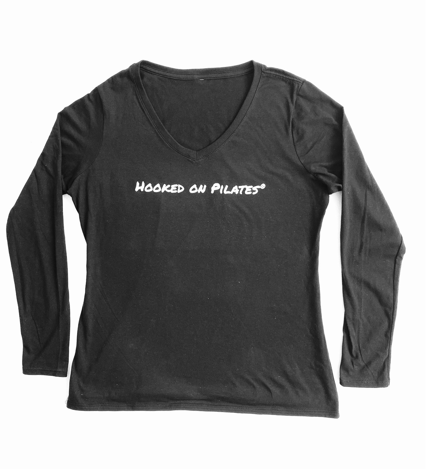 Black Hooked on Pilates® V Neck Long Sleeve T-Shirt